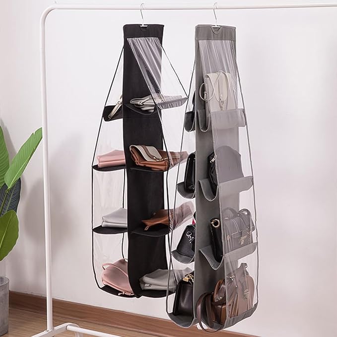AARAINBOW 1 Pack Hanging Handbag Purse Organizer for Closet, Womens Purse Storage Organizers, Hand bag Organizer Holder, Wardrobe Purse Organizer 8 Pockets Space Saving 41 L x 13.5W (B-Black)