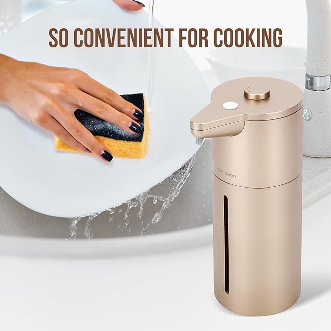 Automatic Soap Dispenser Touchless, Kitchen & Bathroom, Hands-Free, Adjustable Volume, Long Battery Life, Compatible with Thick & Thin Soap, Easy for Toddlers, Clog-Free, Gold ABS