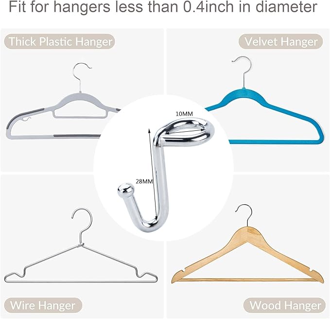 Clothes Hanger Connector Hooks, 36PCS, Clothes Hanger Organizer Mini Space Saving Extender Cascading Connection Hooks for Wooden Velvet Metal Plastic Hangers (Silver)