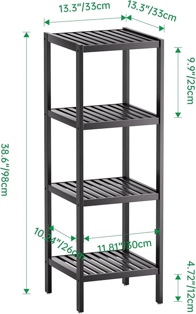 SMIBUY Bathroom Storage Shelf, 4-Tier Bamboo Rack Organizer, Multifunctional Shelving Unit for Living Room Bedroom Kitchen (Black)