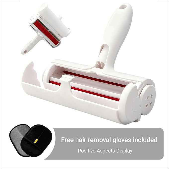 Pet Hair Remover Roller with Reusable Fiber Roller and Built-in Collection Box - Cat and Dog Hair Remover for Sofas, Carpets, and Clothing - Portable Hair Removal Tool (White)