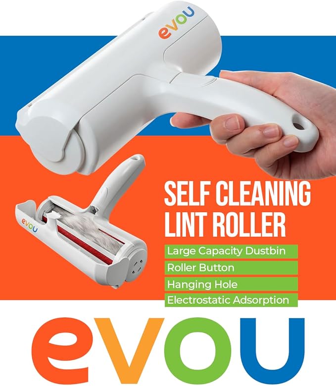 Evou Pet Hair Remover (Cat and Dog), Reusable Lint Roller for Furniture, Couch, Carpet, Car, Clothing and Bedding, Portable, Multi-Surface Fur Removal Tool (White)