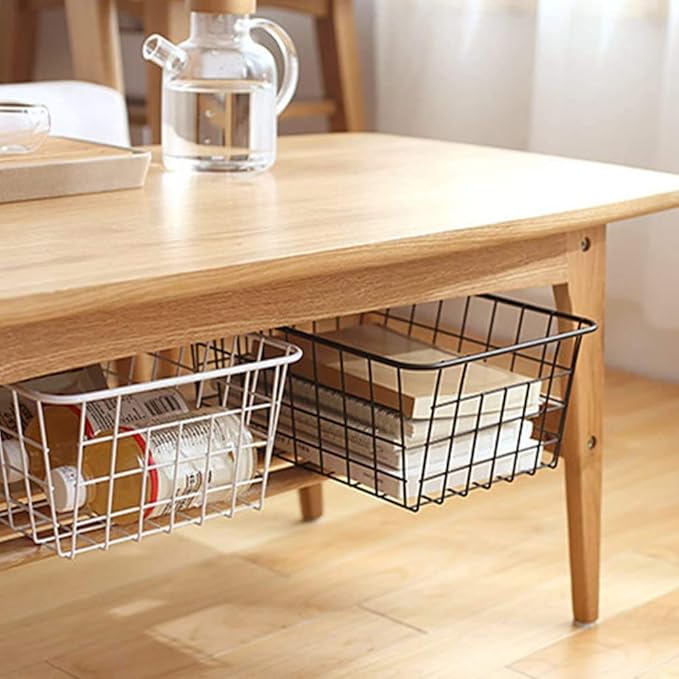 Redrubbit Wire Storage Baskets, Large Farmhouse Metal Freezer Basket Storage Organizer Bins with Handles for Kitchen Cabinets, Pantry, Closets, Bedrooms, Bathrooms, Set of 2, White