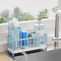 Cisily Sponge Holder for Kitchen Sink, Sink Caddy Organizer with High Brush Holder, Kitchen Countertop Organizers and Storage Essentials, Rustproof 304 Stainless Steel (Blue, 9.25″)