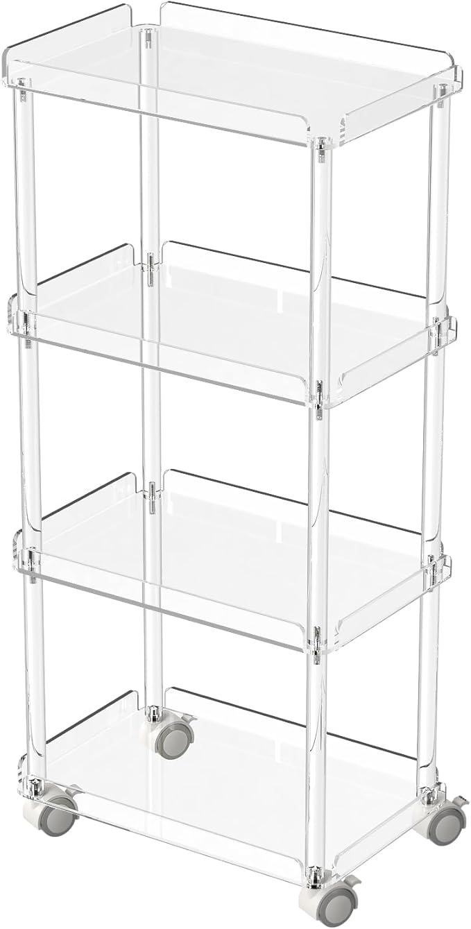 AQUIVER Acrylic Slim Storage Cart - 4 Tiers Narrow Rolling Cart - Utility Cart for Kitchen, Bathroom, Living Room, Laundry - 15.6 '' L x 10.2 '' W x 33.9 '' H