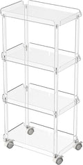 AQUIVER Acrylic Slim Storage Cart - 4 Tiers Narrow Rolling Cart - Utility Cart for Kitchen, Bathroom, Living Room, Laundry - 15.6 '' L x 10.2 '' W x 33.9 '' H