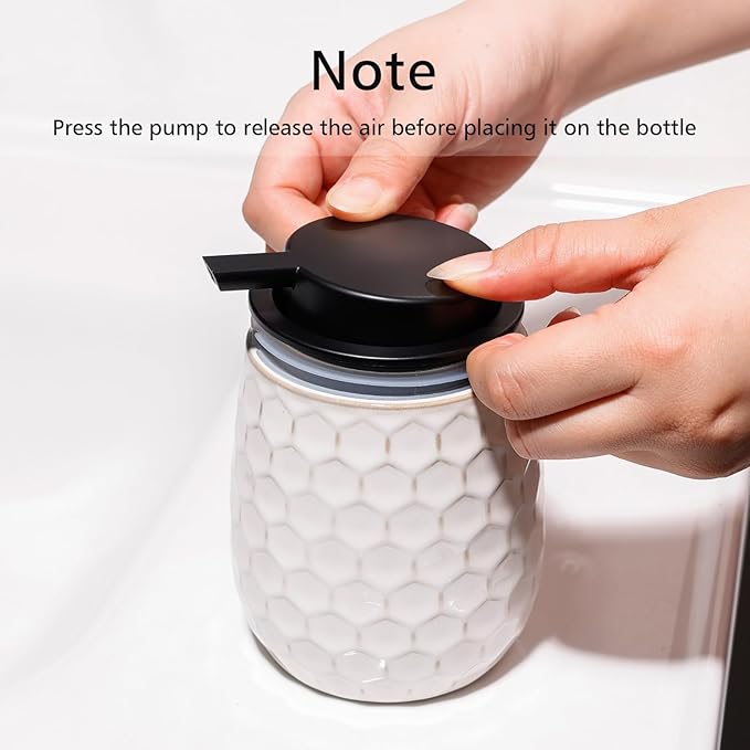 Soap Dispenser, 12 OZ Ceramic Liquid White Hand Soap Dispenser with Honeycomb Design for Kitchen or Bathroom, Refillable Dish Lotion Dispenser, ANTIS'S HOME
