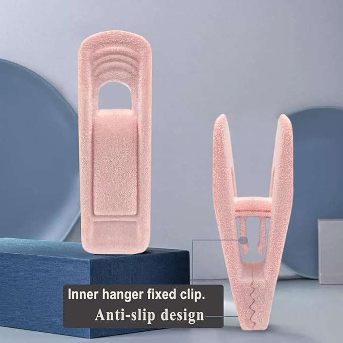 Light Pink Velvet Hanger Clips 60 PCS, Strong Finger Clips for Velvet Hangers, Skirt Hanger Clips Fit for Flocking Hangers