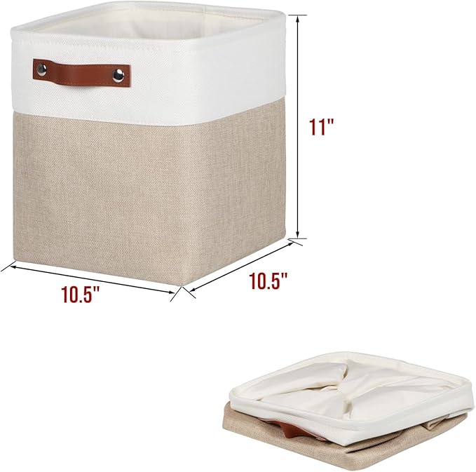Kntiwiwo Fabric Storage Cubes 10.5”x10.5”x11” Cube Storage Bins for Closet Organizers and Storage Shelves Foldable Storage Bin with Handles, Set of 6, Beige