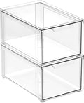 mDesign Kitchen Storage Drawer Box – Plastic Storage Box with Pull-Out Drawer – Pantry, Fridge and Cupboard Storage for Food and Snacks – Pack of 2 – Clear
