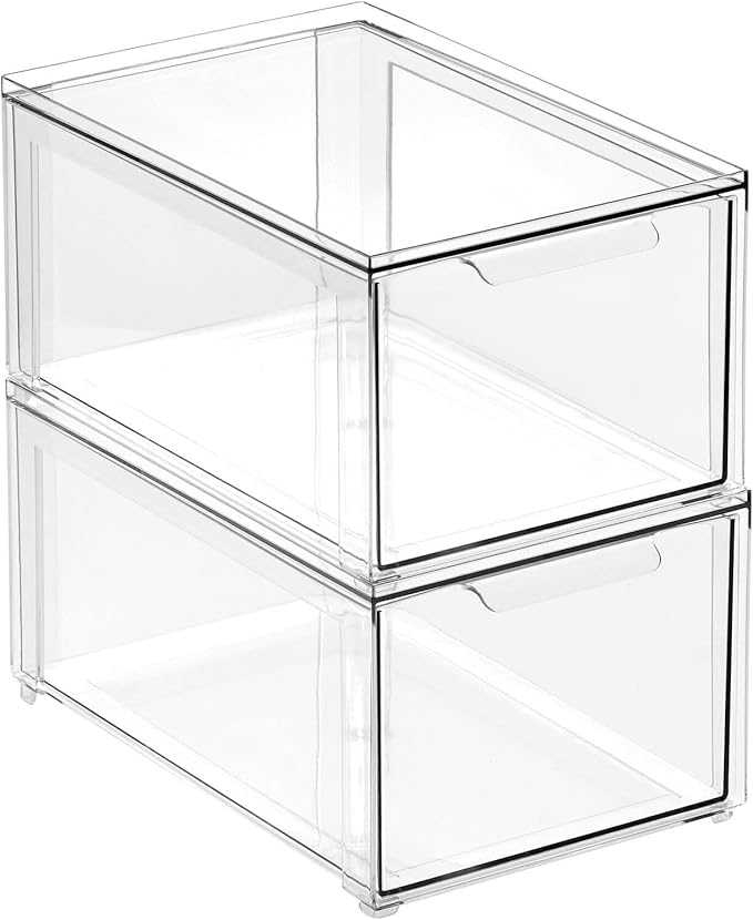 mDesign Kitchen Storage Drawer Box – Plastic Storage Box with Pull-Out Drawer – Pantry, Fridge and Cupboard Storage for Food and Snacks – Pack of 2 – Clear