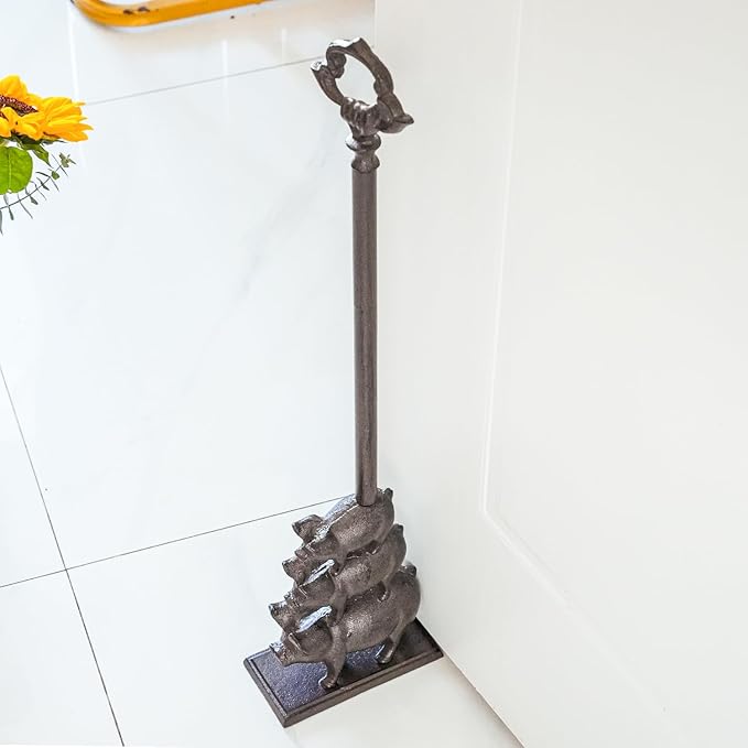 Sungmor Portable Door Stopper Wedge, 23.8" Tall Cute Three Pig Door Holder, Cast Iron Heavy Duty Animal Statue Door Stops with Handle, Antique Style Decorative Ornaments for Home or Yard