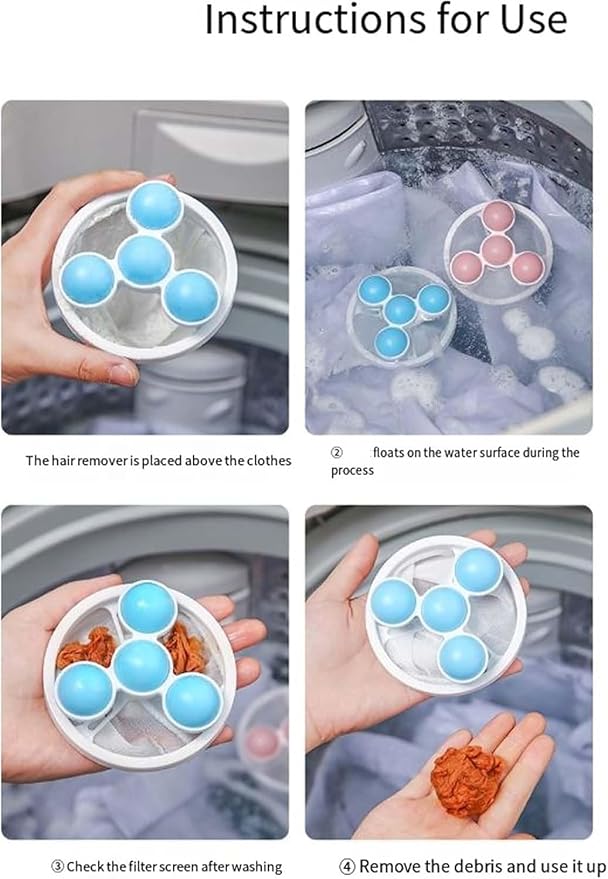 Vortexes Float Hair and Lint Catcher, Floating Hair Filtering Mesh Removal, Laundry Lint Fur Catcher for Washing Machine Pet Hair Remover, Reusable Laundry Lint Trap Mesh for Washer (Pink)