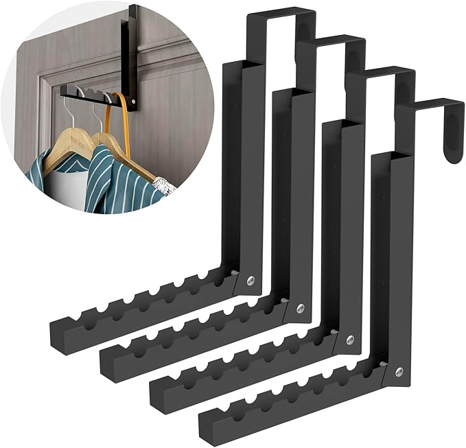 ZMBESUP Over The Door Hanger Folding Clothes Drying Rack, Folding Hanging Coat Rack for Indoor Laundry Room Compact Small Space Foldable Portable Clothing Hanger Hook Collapsible- 4 Pack （Black）