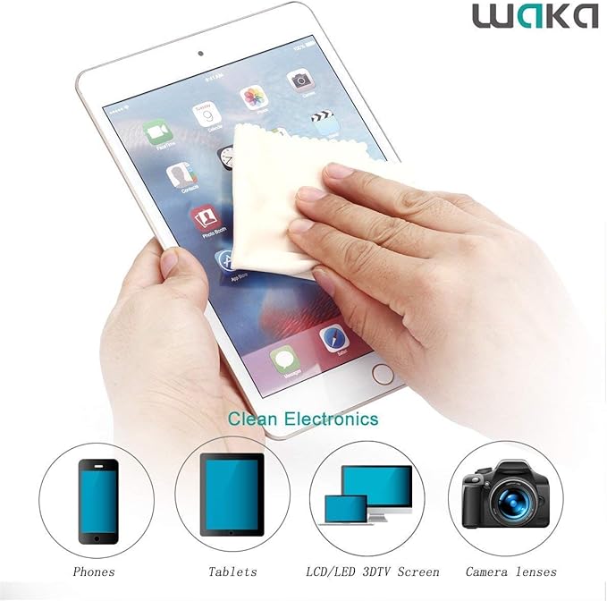 waka 10 Pack Upgraded Microfiber Cleaning Cloth, 6x7 Lint Free Cloth for Eyeglasses, Camera Lens, Cell Phones, LCD Screens, Computers, CD DVD, Eye Glass and Other Delicate Surfaces Wipes Cleaner