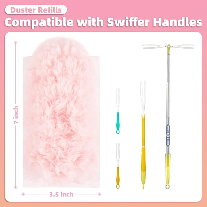 30 Count Pink Duster Refills Compatible with Swiffer Handle, 360° Multi-Surface Duster Refills with 1 Handle, 5X Microfibers Disposable Dusters for Valentines Home, Office Cleaning