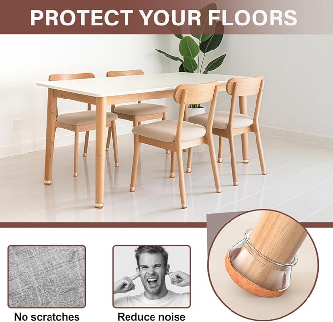 Chair Leg Floor Protectors Round Chair Leg Protectors for Hardwood Floors Silicone Caps Felt Furniture Pads Covers Anti-Scratch Reduce Noise 32 Pack Clear Round X-Large Fit 1-5/8" to 2" (40-50mm)