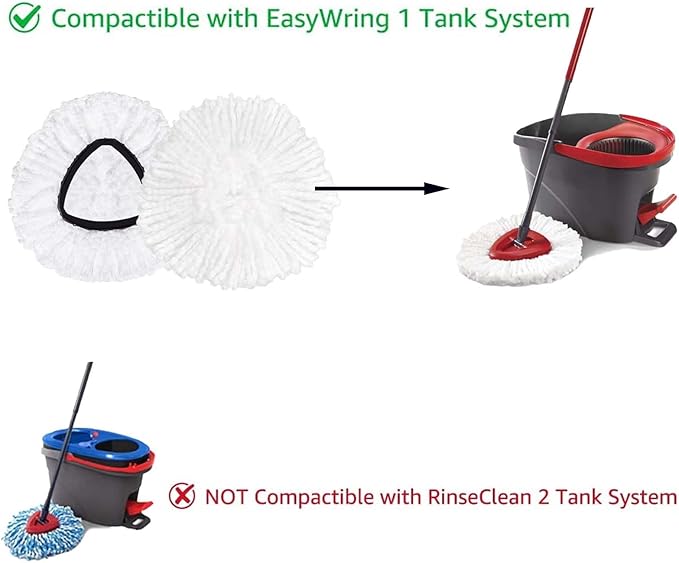 Mop Replacement Head - 4 Pack EasyWring Mop Refills Compatible with Triangle Spin Mop - Microfiber Mop Easy Cleaning Floor Head Mop for Floor Cleaning Includes 1 Rotating Mop Base
