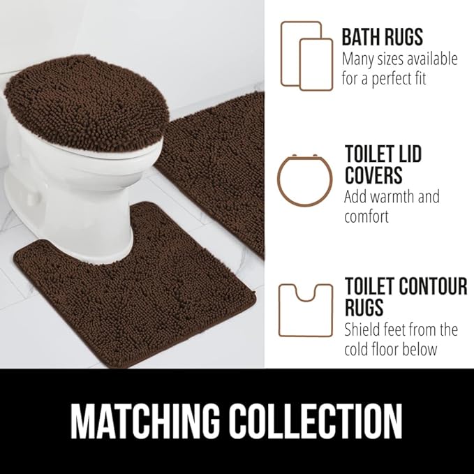 GORILLA GRIP Bath Rug Mat 44x26, Thick Soft Absorbent Chenille, Quick Dry Microfiber Mats, Rubber Backing Washable Shower Floor Rugs, Bathmat Runner, US Designed Bathroom Home Decor Accessories Brown