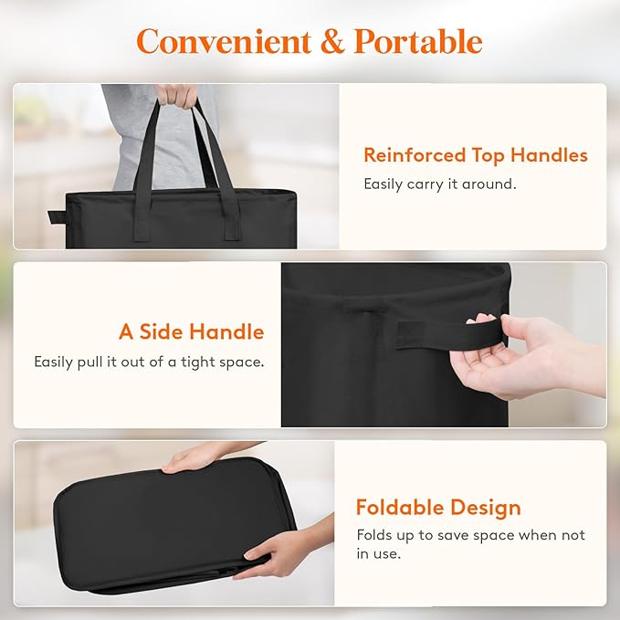 Lifewit 2 Pack Slim Laundry Hamper, Collapsible Narrow Laundry Basket, Small Tall Dirty Clothes Hampers with Handles for Bathroom Bedroom College Dorm, Black, 50L