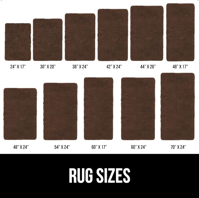 GORILLA GRIP Bath Rug Mat 44x26, Thick Soft Absorbent Chenille, Quick Dry Microfiber Mats, Rubber Backing Washable Shower Floor Rugs, Bathmat Runner, US Designed Bathroom Home Decor Accessories Brown