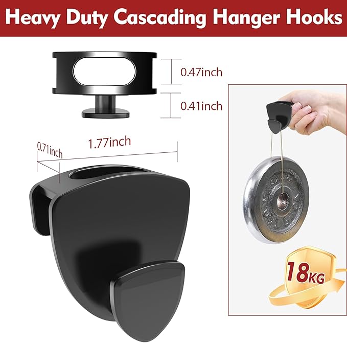 Space Saving Hanger Hooks 30Pcs, Upgrade Heavy Duty Space Saver Hangers Connector Hooks for Clothes, Premium Hanging Closet Organizer for Dorm, Ganchos para Colgar Ropa, Black