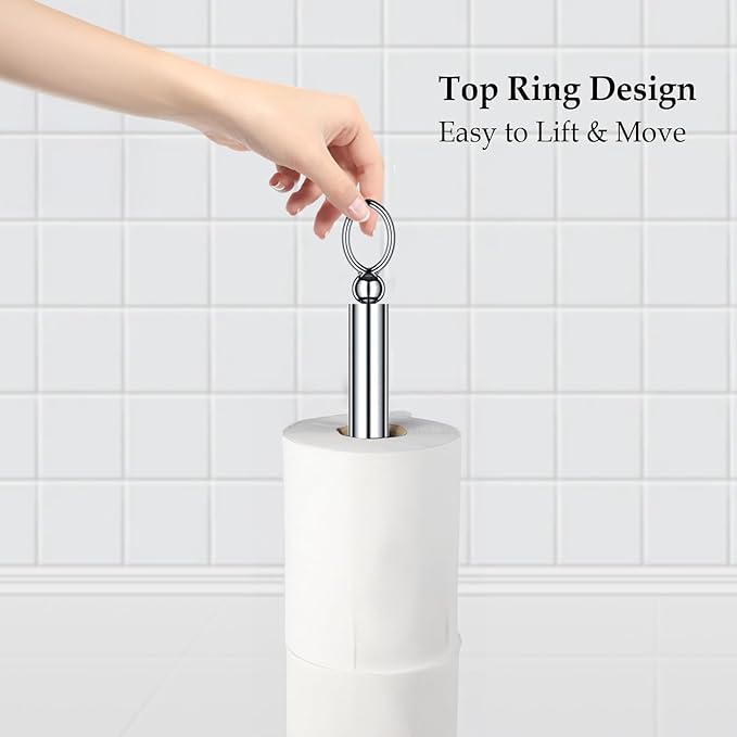 ROLABAM Toilet Paper Holder Stand with Reserve Function, Free Standing Toilet Paper Holder for Bathroom, Space Toilet 4 Rolls Toilet Paper Storage 22.5" Height (2 Pack, Chrome)