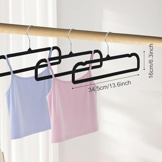 Velvet Pant Hangers Non Slip 20 Pack Black Velvet Hangers Plastic Rectangular Slim Velvets Hanger with 10 Hooks for Jean, Bra, Shorts