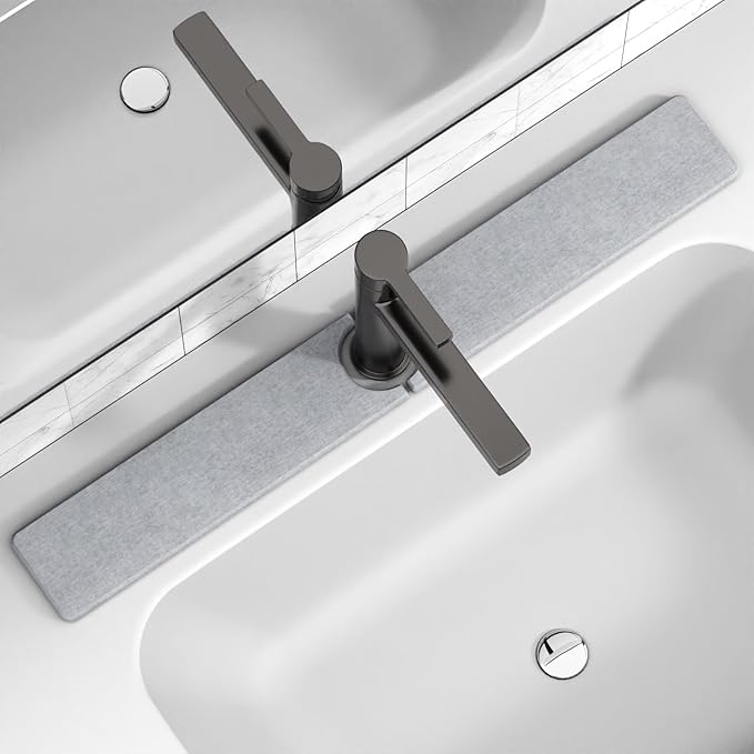 30" x 4" Stone Faucet Mat for Kitchen Sink, Quick Drying Diatomite Sink Tray, Faucet Sink Splash Guard for Prevents Moisture Buildup (Light Gray)