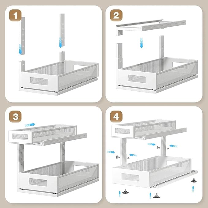 Corbyles 2 Pack 18.5IN-Depth Under Sink Organizer With Next-Gen Ball-Bearing Slides,2-Tier Pull Out Cabinet Storage,Height Adjustable Drawer Shelf for Bathroom,Kitchen,Laundry,Cabinet,Pantry-White