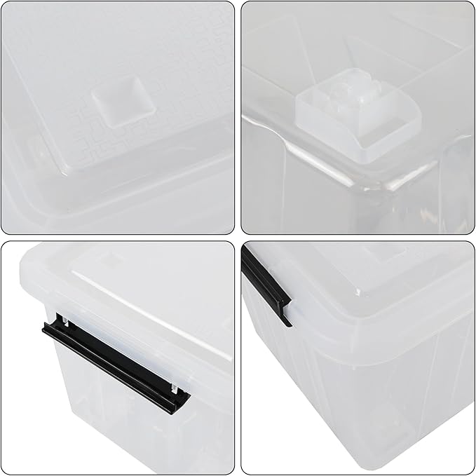 Haodehen 30 Quart Clear Plastic Latch Storage Bins with Wheels, 4-Pack Wheeled Clear Storage Totes