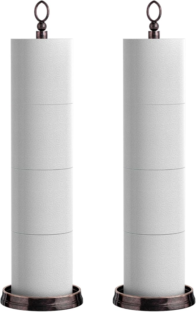 ROLABAM Toilet Paper Holder Stand, Free Standing Toilet Paper Storage for Bathroom, Weighted Base with Reserve for 4 Roll (2 Pack, Oil Rubbed Bronze)