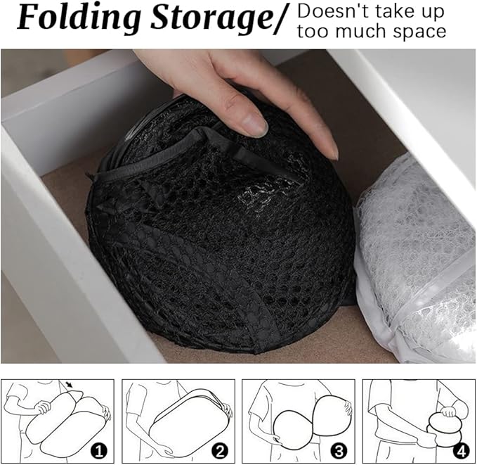 4Pcs Mesh Pop Up Laundry Hamper, FHDUSRYO Foldable Pop Up Hamper, Collapsible Laundry Basket with Carry Handles, Portable Dirty Clothes Basket with 4 Wash Bags, Mesh Hamper for Dorm Bedroom Travel