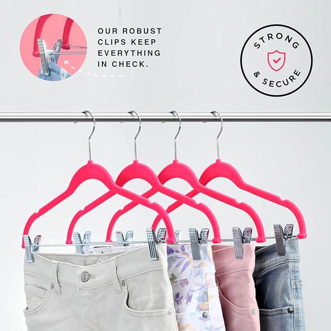 Home-it 10 Pack Clothes Hangers with Clips Pink Velvet Hangers use for Skirt Hangers Clothes Hanger Pants Hangers Ultra Thin No Slip