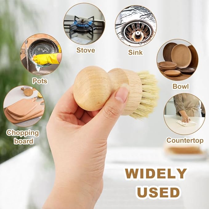Cutting Board Oil Wax Applicator & Scrub Brush Set, Bamboo Sisal Fiber and Sponge for Wooden Utensils, Worktops, and Food-Safe Mineral Oil Maintenance
