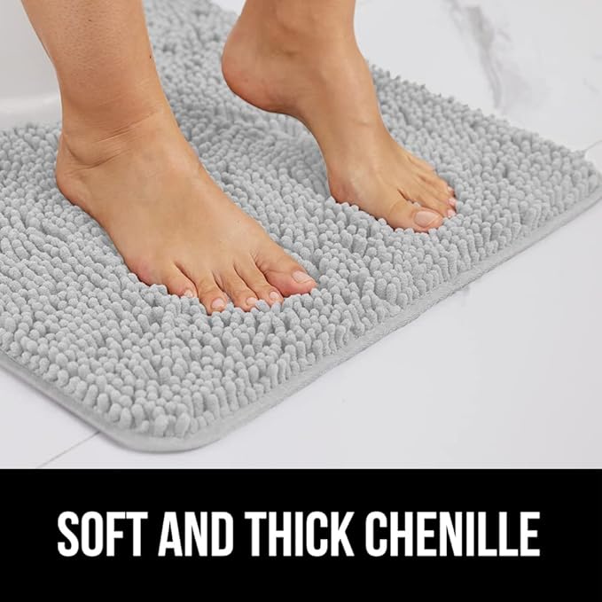 GORILLA GRIP Bath Rug Mat 60x24, Soft Absorbent Chenille, Quick Dry Microfiber Mats, Rubber Backing Washable Shower Floor Rugs, Bathmat Runner, US Designed Bathroom Home Decor Accessories Light Gray
