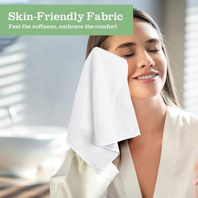 Washcloths Bulk - 100 Pack - Face Towels (12" x 12"), Highly Soft Wash Cloths and Hand Towels, Fast Drying Multi-Purpose Microfiber Cleansing Cloths for Bathroom, Hotel, Spa, and Salon - White