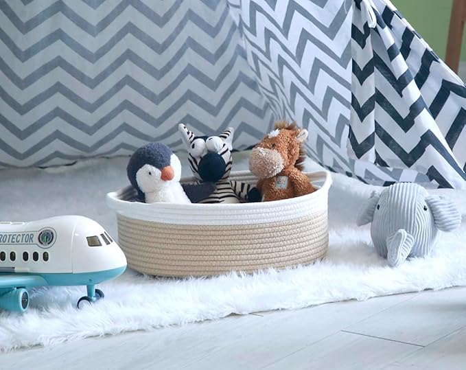 Woven Cotton Rope Storage Basket, Cube Changing Table Organizer for Closet Towels, Baby Nursery Bin, Small Dog Cat Toy Box, Gift Baskets empty Brown