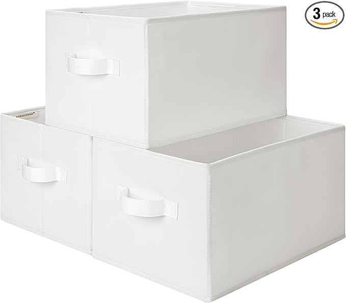 StorageWorks Collapsible Shelf Baskets, Storage Bins for Clothes, Closet Organization and Storage, White, 3-Pack, Large