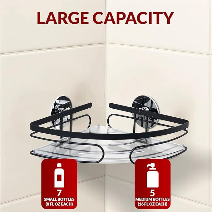 2-Pack Adhesive Corner Shower Caddy - Rustproof Bathroom Organizer with Strong Adhesives (Triangle, Black)
