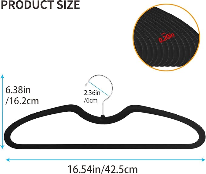 30 Pack Velvet Hangers, Short Neck Non Slip Slim Hangers with 360° Swivel Hook, Space Saving Clothes Hangers for Shirts, Dresses, Sweaters, Black