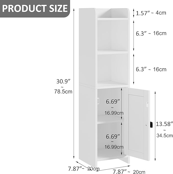 Small Bathroom Storage Cabinet Corner, Floor Cabinet with Adjustable Shelves, Freestanding Narrow Bathroom Toilet Paper Organizers for Small Spaces (White)