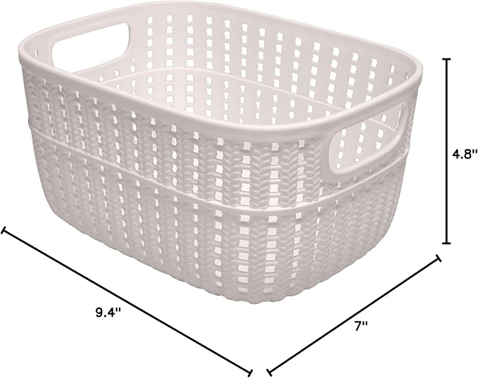 Simplify 2 Tone Sailor Knot Plastic Storage Tote | Decorative Basket | Closet Organization | De-clutter | Accessories | Toys | Bathroom Organization | Small | Ivory