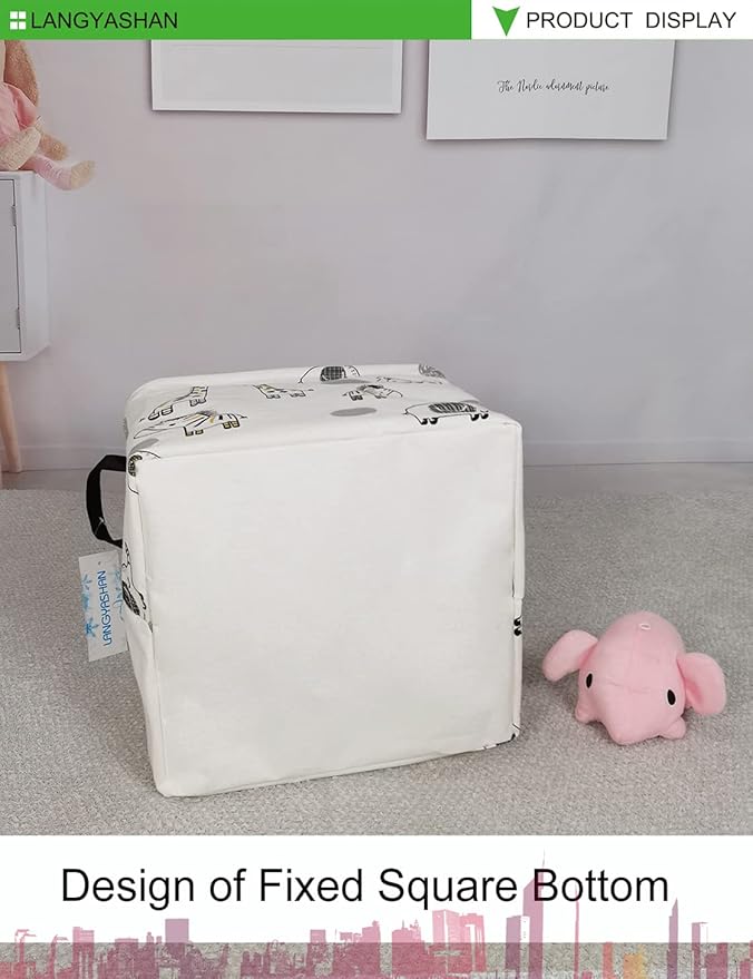 LANGYASHAN Square Storage Baskets Waterproof Canvas Children Laundry Nursery Hamper for Shelves Gift Baskets Toy Organizer Room Decor (Square full animal)