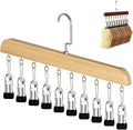 Closet Organizer with 10 Clips - Space Saving Hanging Closet Organizer, Multi-Purpose Storage Hanger for Pants, Leggings, Jeans, Sock, Shorts with Sturdy Steel Non-Slip Clips (Wood)