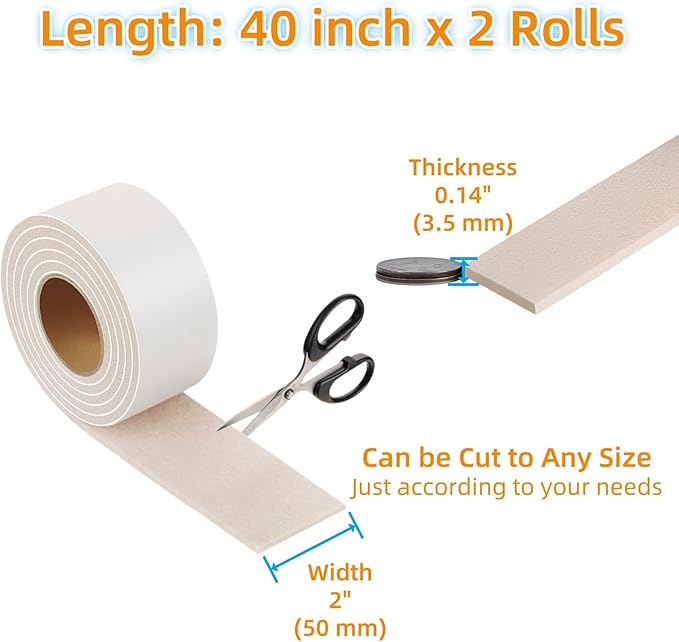 Felt Strips with Adhesive Backing – Furnigear Heavy Duty Cuttable Felt Tape Roll Furniture Pads for Chair Legs - Protecting Hardwood Floors, Chair Wall Protector (Beige, 40 x 2 x 0.14 Inch)