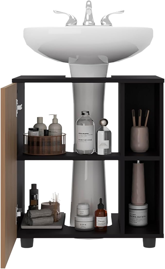 CHARMMA Under Sink Storage 24.4" H, 1 Door, 4 Shelves, 4 Legs, Natural Oak/Black Wengue - Bathroom, 16.30x21.70x24.40in