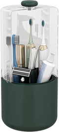YOOLENS Toothbrush Holder with Cover 360 Rotating 4 Compartments Bathroom Toothpaste Electric Toothbrush Organizer, Dark Green