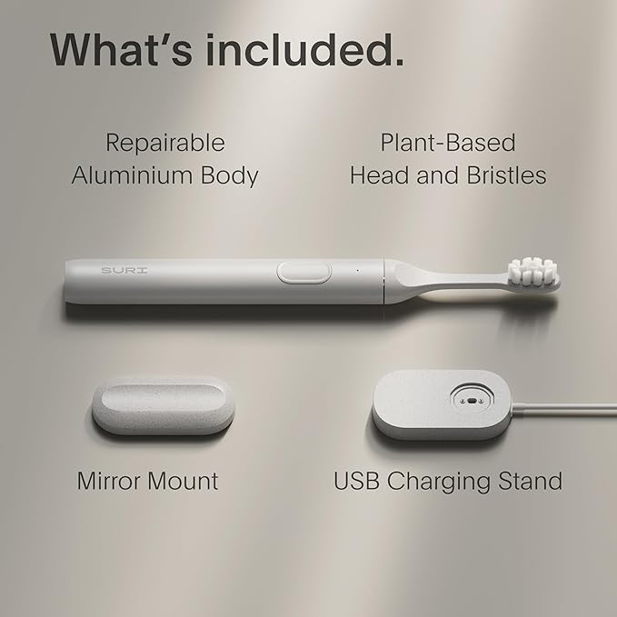 SURI 1.0 Sonic Electric Toothbrush |1 Month+ Battery | Designed in California | Electric Toothbrush for Adults | Travel Toothbrushes | Tooth Brush | White