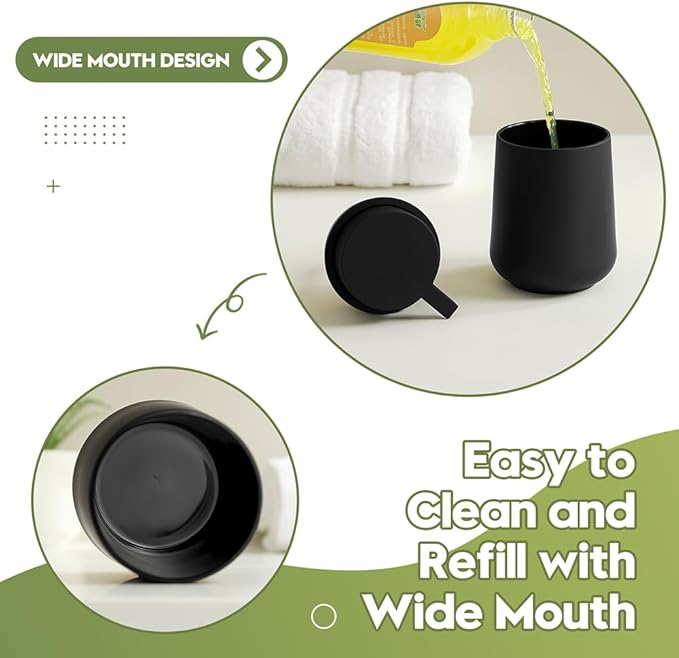Matte Black Liquid Hand Soap Dispenser Plastic 11 oz - Modern Minimalist Style for Bathroom & Kitchen Countertop Refillable